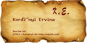 Korényi Ervina névjegykártya